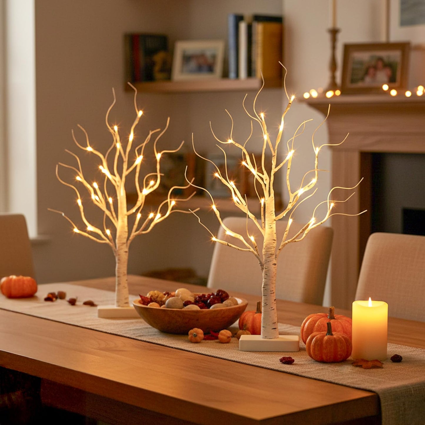 EAMBRITE Birch Tree with Led Lights, White Christmas Tree, Lighted Mini Small Artificial Tree Lamp Prelit Twig Trees Timer Battery Operated for Table Centerpiece Easter Home Decorations Indoor 2Pack