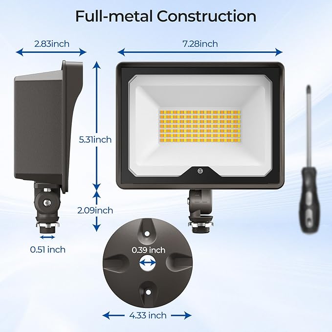 CINOTON 55W LED Flood Light 3CCT (3000K/4000K/5000K), 7700LM Dusk-to-Dawn Photocell Outdoor Security Lighting, 120V IP65 Aluminum Wall Pack for Porch/Barn, 180° Knuckle Mount, 2 Modes, ETL, 1 Pack