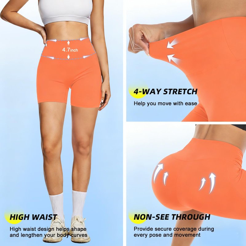 FULLSOFT High Waisted Biker Shorts for Women-5" Tummy Control Fitness Athletic Workout Running Yoga Gym Soft Athleisure Shorts Halloween Valentine Easter New Year Wishlist (Orange 2X-Large-3X-Large)