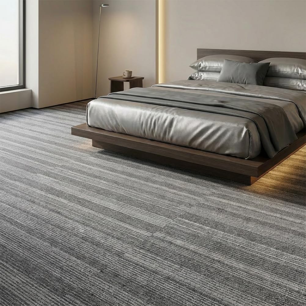 SUWUYUE Commercial Carpet Tiles 24"x 24" Reusable Squares, 18 Tiles 72 Sqft Non-Slip Gray Stripe Pattern Loop Pile Seamless DIY Flooring for Office Business Residential Spaces