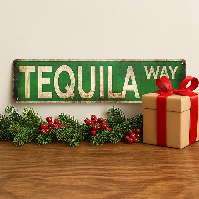 Tequila Way Street Sign – All-Aluminum Vintage Rustic Metal Sign 4x16 Inches, Funny Wall Art for Kitchen, Home Bar, or Outdoor Patio Decor