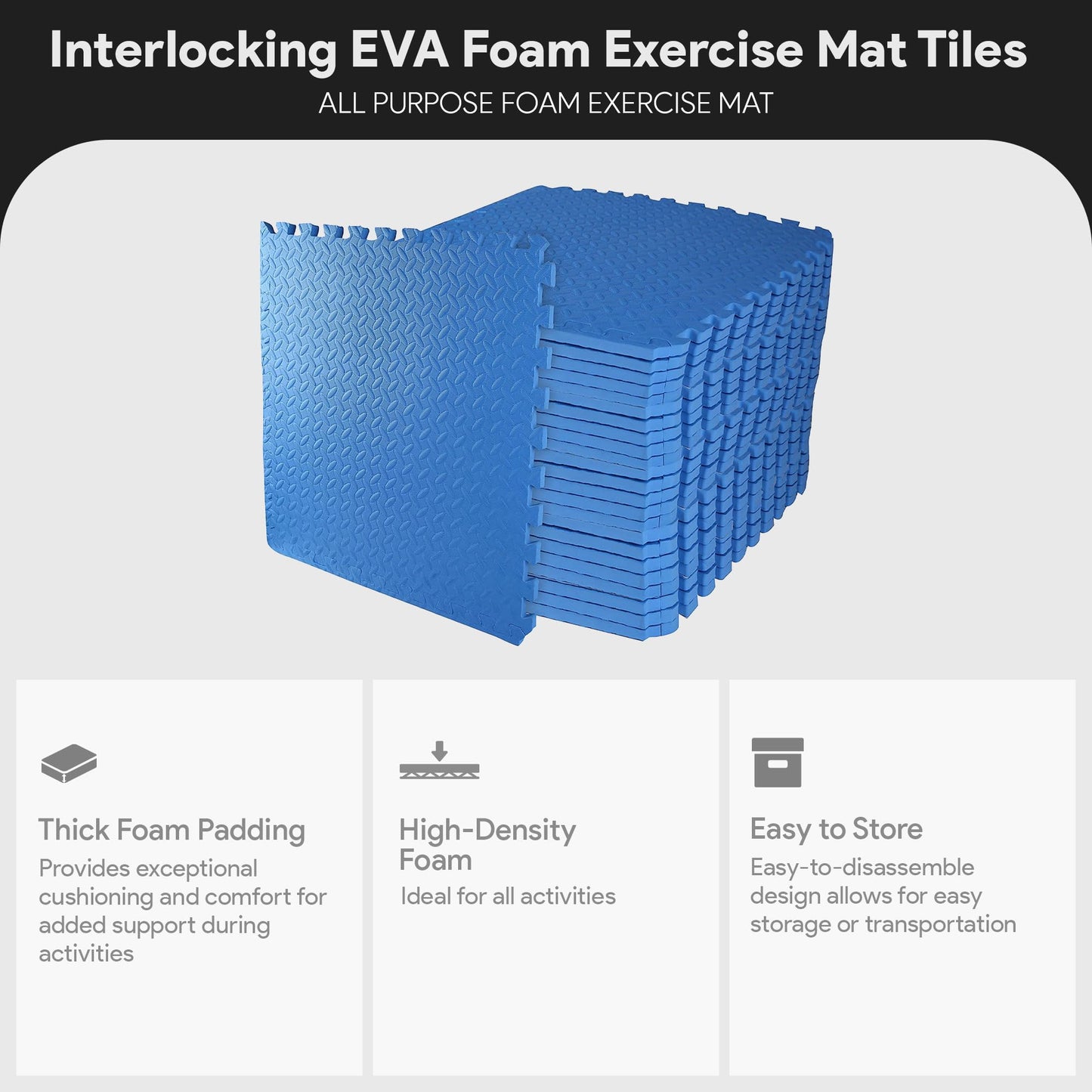 BalanceFrom Puzzle Exercise Mat 3/4" Thick, EVA Interlocking Foam Floor Tiles for Home Gym, Mat for Home Workout Equipment, Floor Padding for Kids, Blue, 24 in x 24 in x 3/4 in, 96 Sq Ft - 24 Tiles