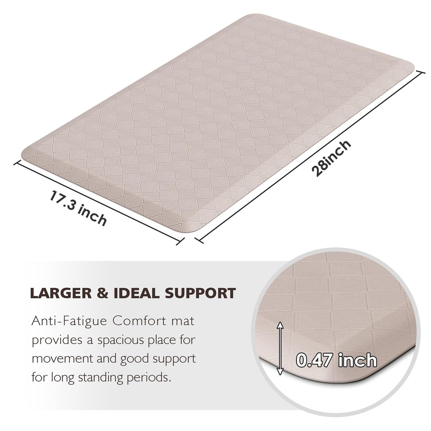HappyTrends Kitchen Runner Rugs Anti-Fatigue mats,17.3"x 28",Non Slip Waterproof Ergonomic Comfort Mat for Kitchen, Floor Home, Office, Sink, Laundry,Khaki