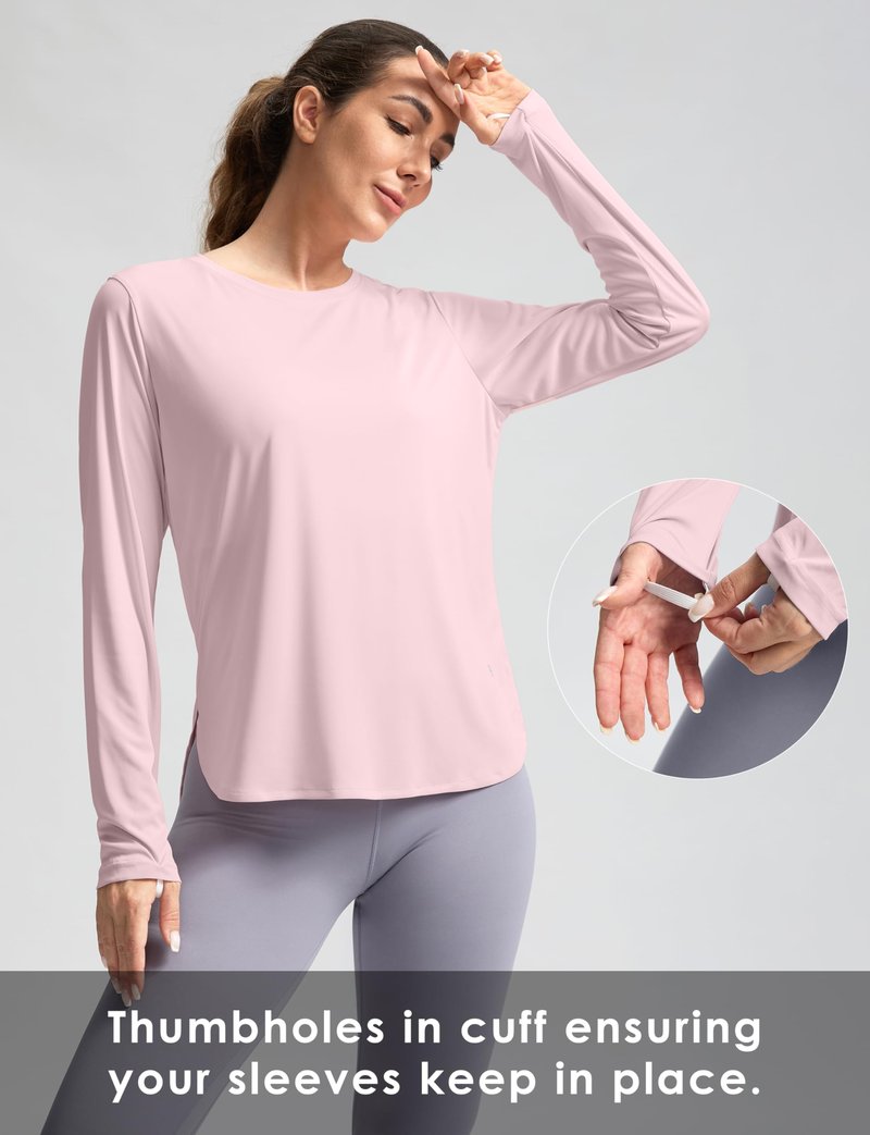 Women's Sun Shirts UPF 50+ Long Sleeve UV Protection Shirt Lightweight Quick Dry Workout Hiking Tops for Women(Seashell Pink,XXL)