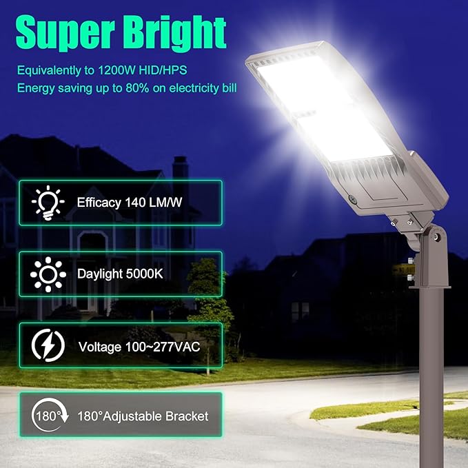BBESTLED 320W Commercial Light Parking Lot Slip Fitter Mount, Stadium Lights Outdoor, UL DLC Listed 44800LM IP65 5000K LED 320W Backyard Tennis Court Area Street Pole Lighting, LED Parking Lights