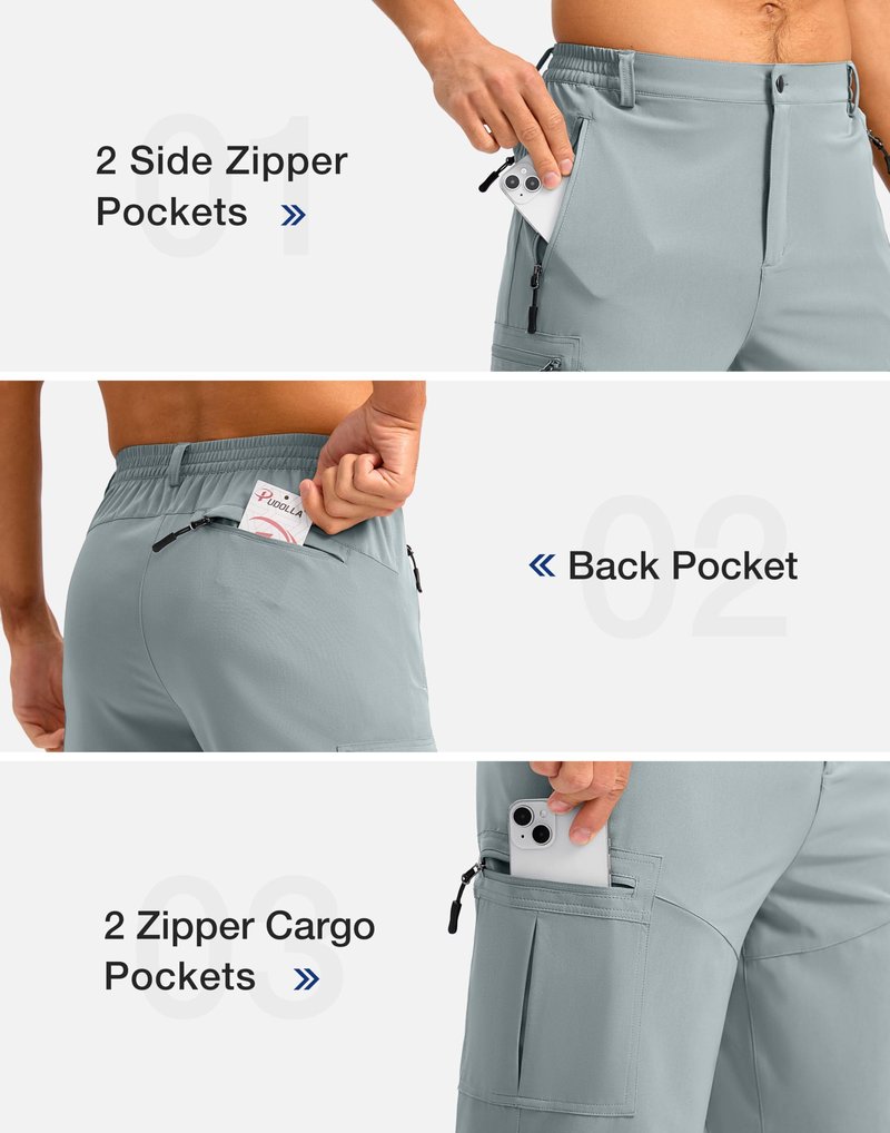 Pudolla Men's Hiking Shorts 11" Lightweight Cargo Work Shorts for Men Summer Travel Golf Casual Outdoor with 5 Pockets(Light Grey Medium)