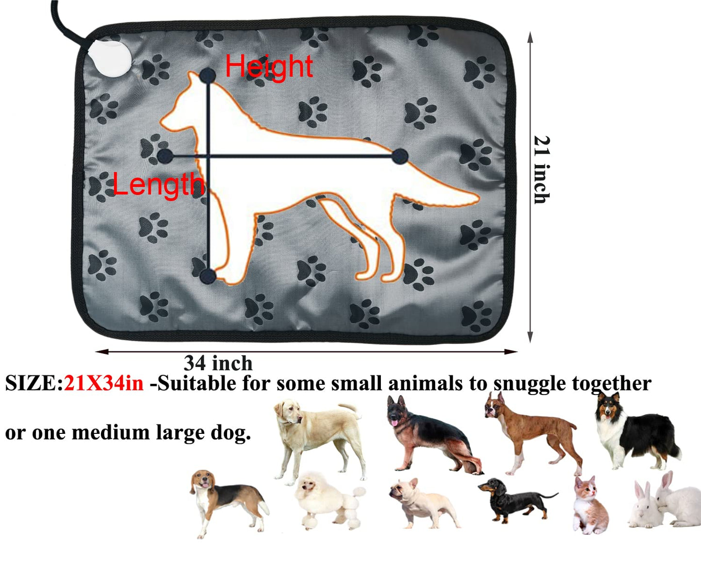 Pet Heating pad Outdoor Small Dog cat Heating pad Heated ped beds for Outside Dogs House Heater Electric Warming pad for Puppies with Timer,Chew Resistant Cord,Easy Clean,Waterproof