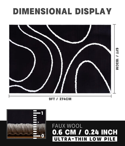 YIHOUSE Black Modern Area Rug 6x9,Abstract Rugs for Bedroom,Black and White Geometric Rug,Minimalist Wave Rug,Dark Washable Area Rugs 6x9 Non Slip Rugs for Living Room，Office