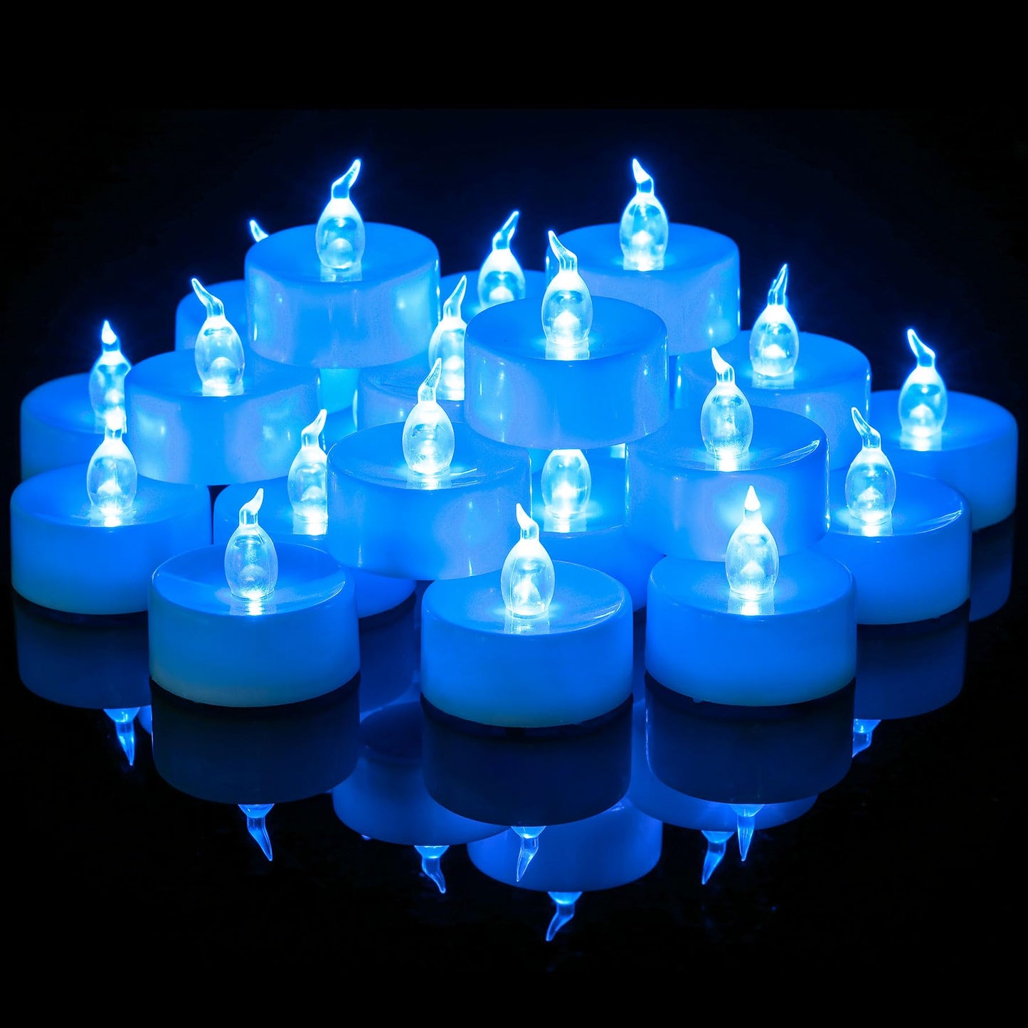 Yakpo 36 Pack Blue LED Tea Light Battery Operated, Flameless Blue Flickering Votive Tealight, Electric LED Fake Candle Bulk for Wedding, Party, Christmas, Halloween Pumpkin Lights Decorations
