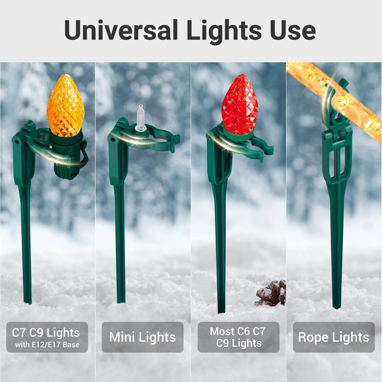 SURAIELEC 50 PCS Christmas Light Stakes, 9.5" Tall Stakes for C7 C9 Christmas Lights Outdoor, Univeral Plastic Light Stakes for Yard, Holiday Decorations, Pathway, Driveway, Lawn, Green