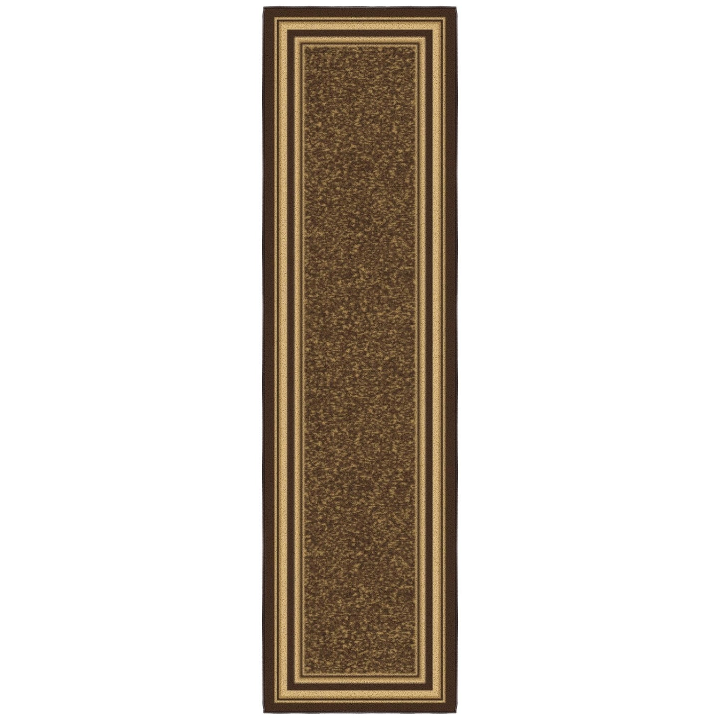 Ottomanson Runner Rug 1'10" x 6' – Non Slip Rubber Backed Kitchen Rug for Sink Area, Hallway Carpet Runner, Low Pile Indoor Runner Rug for Laundry Room and Entryway, Border Brown