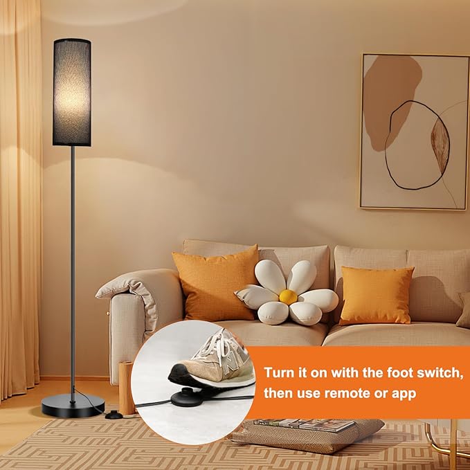 FRIDEKO HOME Floor Lamp, Color Changing Ambient Lighting for Living Room Bedroom, Standing Lamp with App & Remote Control, Tall Corner Lamp for Halloween Home Decor, 9W 800LM, Foot Switch, Black Shade
