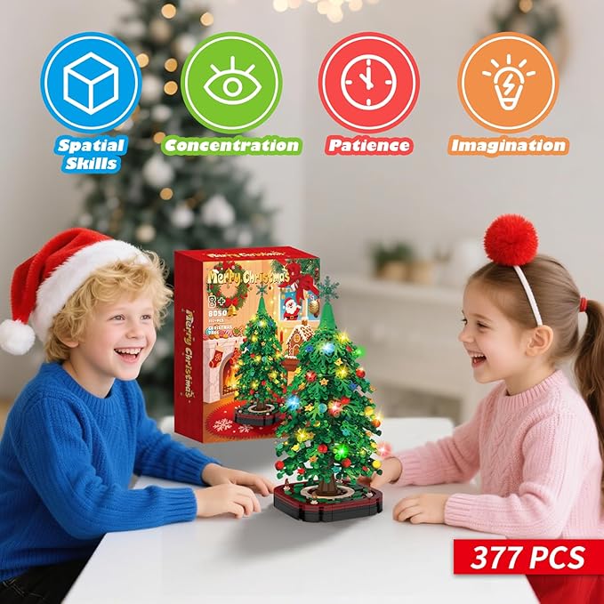 Christmas Tree Building Blocks SetDIY Christmas Tree Toy Bricks with LED Light Creative Educational STEM Gift for Boys and Girls Creative Home Decor Building Toys Gifts for Kids Adults Teens