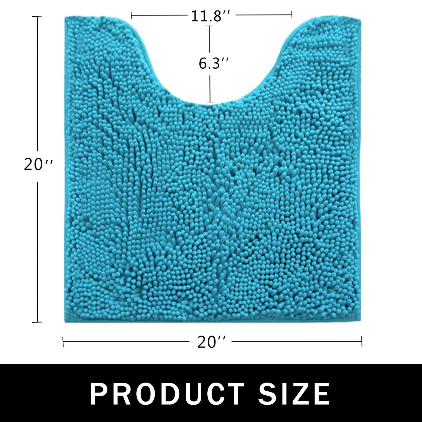 AINAHYVA U-Shaped Toilet Rug, Chenille Contour Bathroom Mat, Non-Slip PVC Backing, Machine Washable, 20x20, Aqua Blue