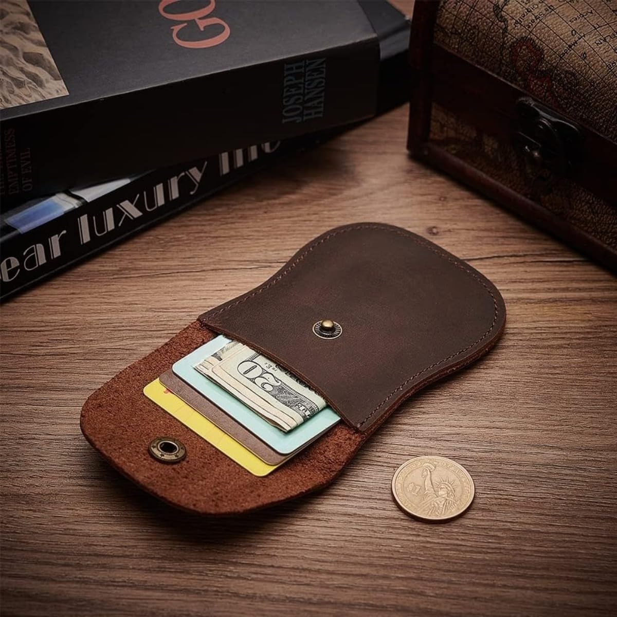 ZYLOXAR Premium Genuine Leather Men’s Wallet Snap Button Coin Purse Portable Change Holder (Brown)