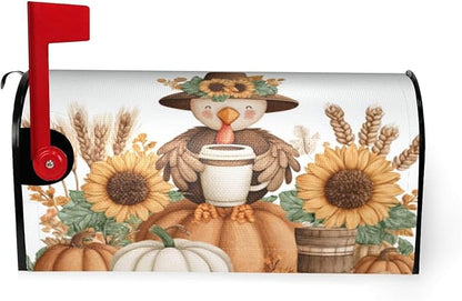 DADABULIU Mailbox Covers Thanksgiving Turkey Pumpkin Fall Magnetic Letter Post Box Cover Standard Size 25.5 x 21 Inch Garden Yard Home Decorative