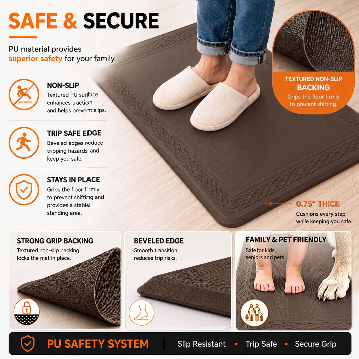 24 x 60 Inch Extra Support Anti Fatigue Comfort Kitchen Mat, Waterproof Long Kitchen Runner, Non-Slip Standing Desk Mat, Commercial Pads for Offices, Home, Garages (Bordeaux Coffee, 24'' x 60'')