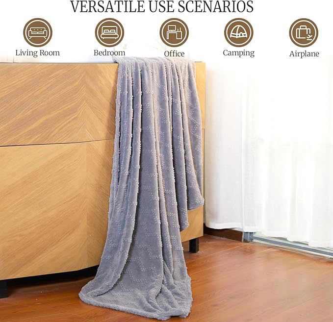 Jacquard Boho Fleece Throw Blanket-Cozy Fluffy Soft Lightweight Fuzzy Blanket for Sofa, Couch, Bed, Chair & Car, Gifts for Teen Girls, Women & Men, Home and Dorm Decor, Light Gray, 50" x 70"
