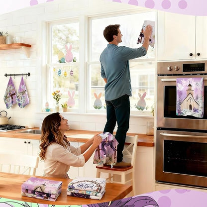 Breling Set of 6 Happy Easter Kitchen Towels Religious Dish Towel Bathroom