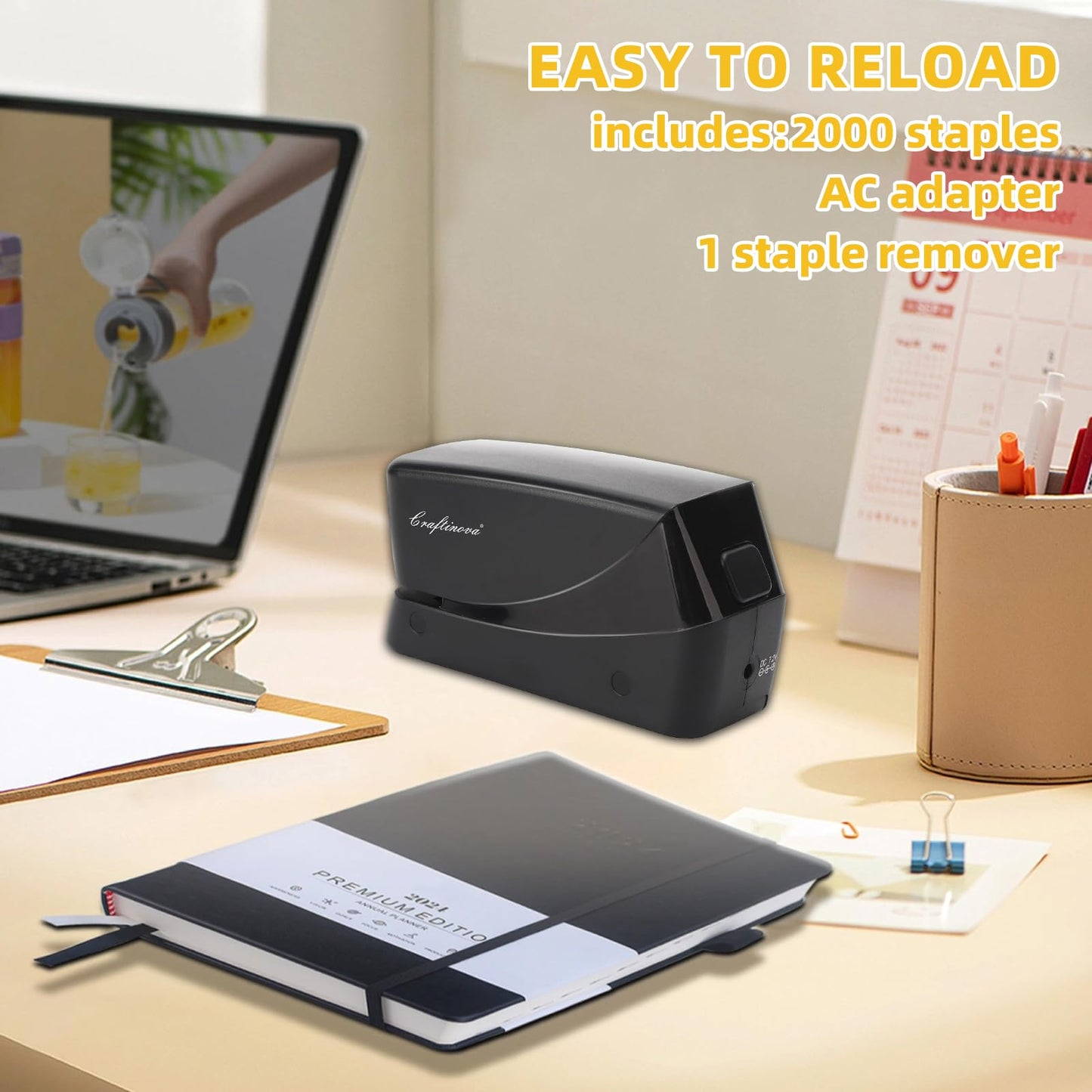 Craftinova Electric Stapler, 25 Sheet Automatic Stapler, Include 2000 Staples and 1 Staple Remover, Jam Free, Professional and Home Office，Battery not Included，AC or Battery Powered