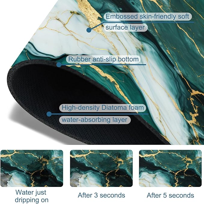 Green Marble Sink Splash Guard Faucet Mat Liquid Gold Marble Super Absorbent