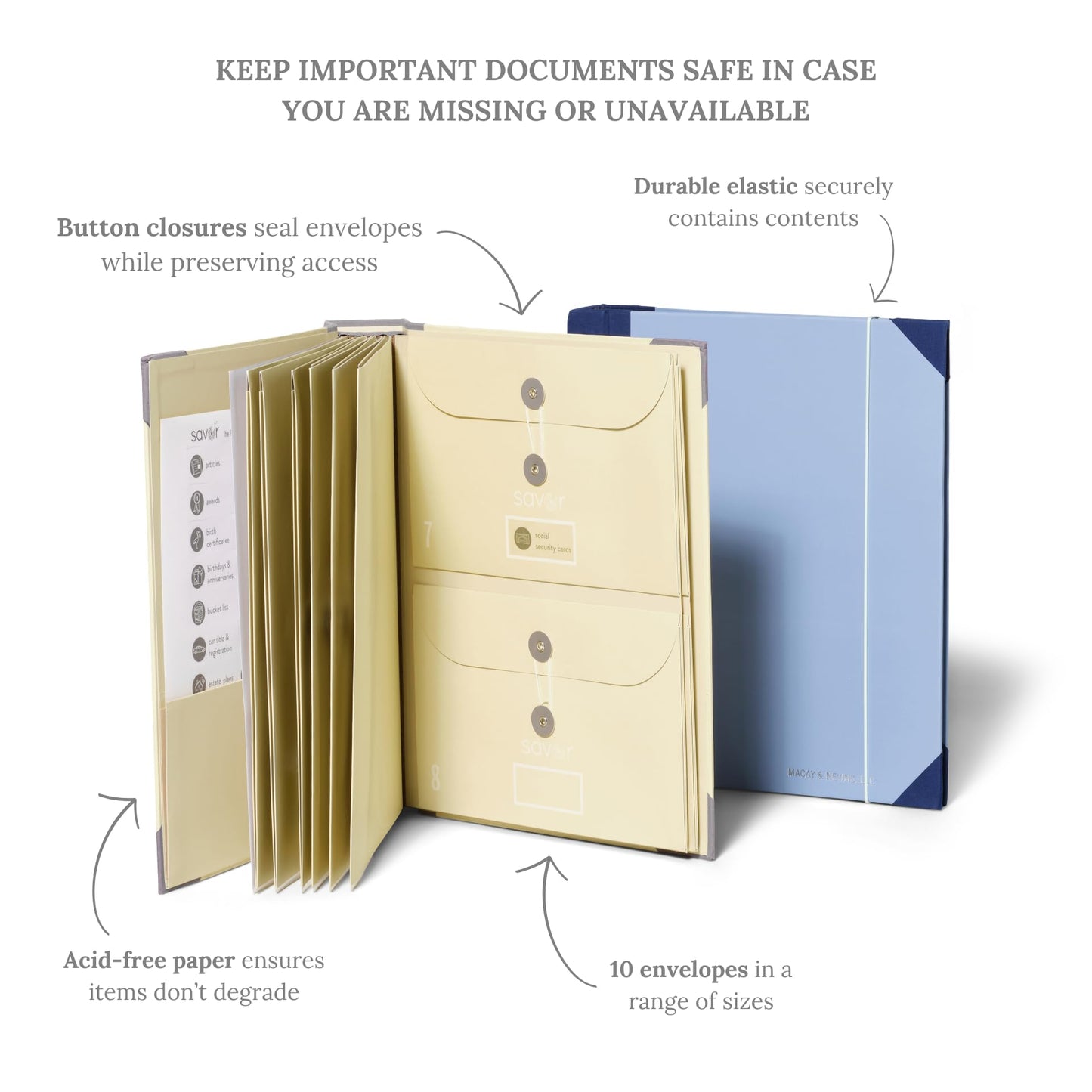 The Folio® If I Die Binder Organizer by Savor | Acid-Free Document Organizer with Labels, 10 Pockets for Birth Certificates, Wills, Investment Plans | Mother’s Day Gift for Moms (Slate)