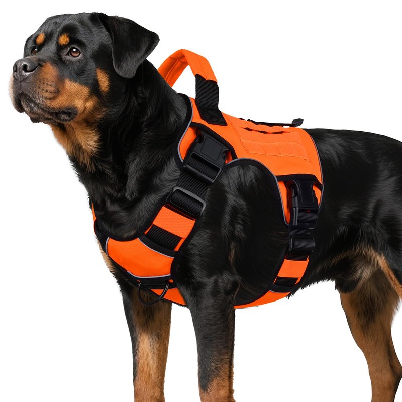 WINGOIN Orange Tactical Dog Harness for Large Dogs, Heavy Duty No Pull Dog Harness with Handle, Adjustable Reflective Military K9 Big Pet Vest for Husky, Doberman, Walking, Training, Hunting (XL)