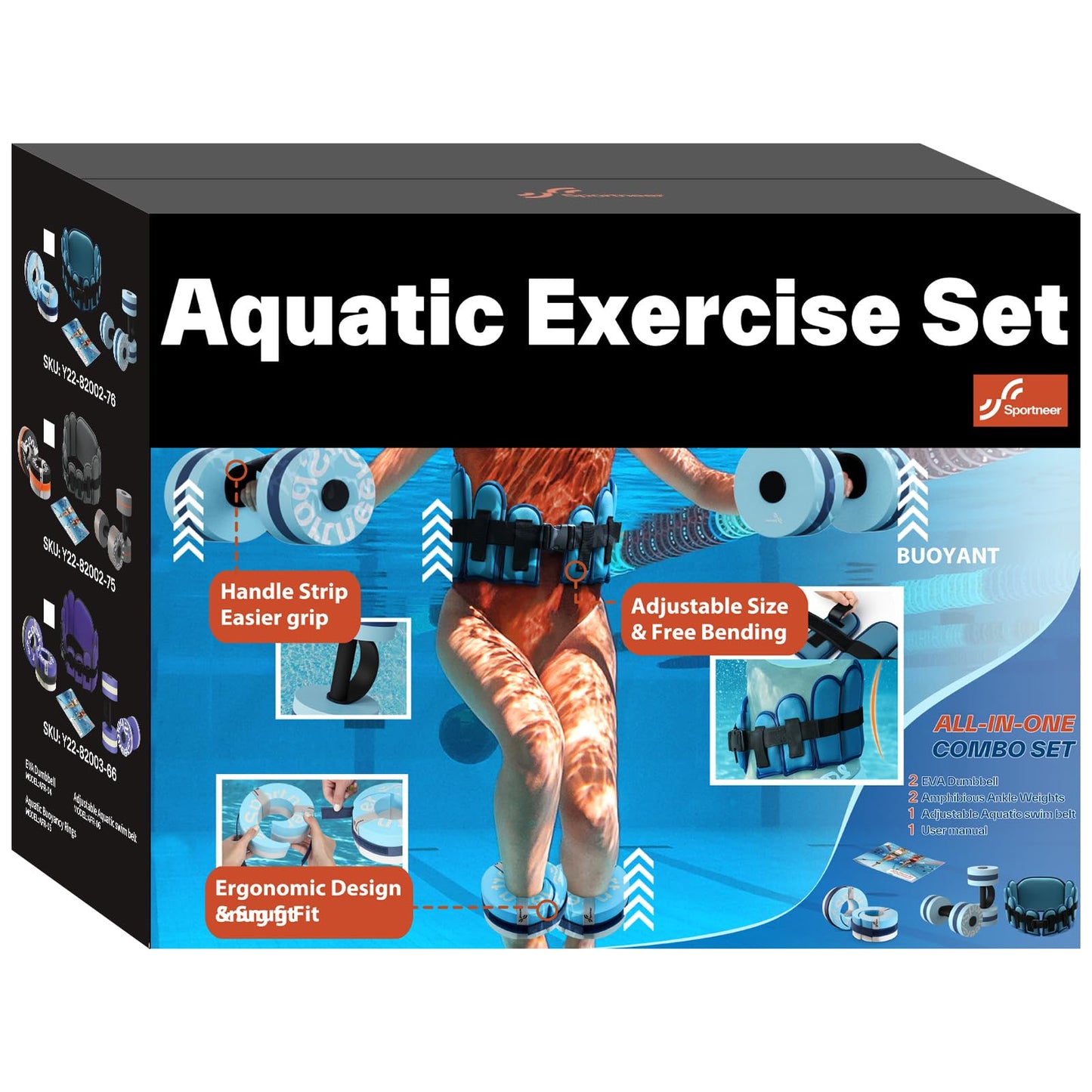 Sportneer Aquatic Exercise Equipment Water Aerobics Combo Set Includes High Density Water Weights Dumbbell Aqua Belt Foam Cuffs for Pool Exercise Aquatic Therapy Pool Fitness