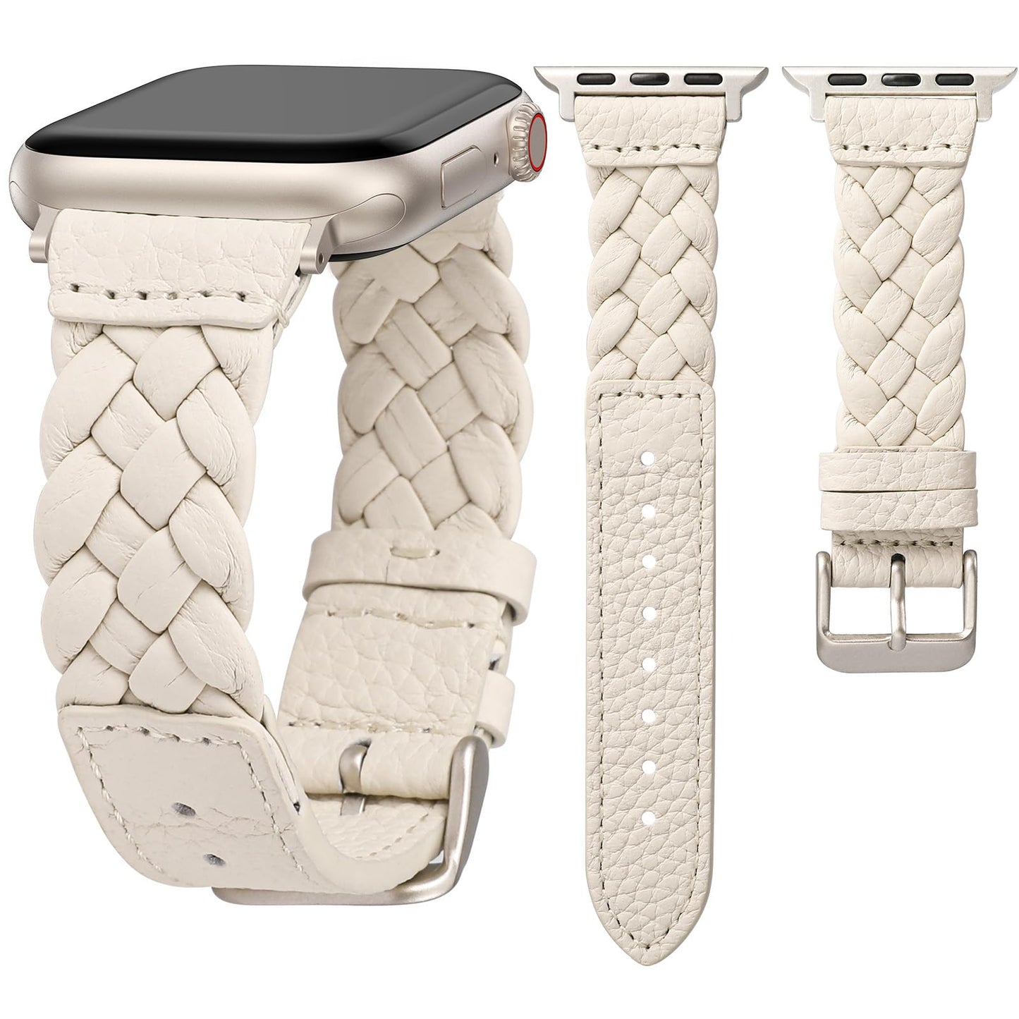 TOYOUTHS Braided Leather Strap Compatible with Apple Watch Band Women 38/40/41/42mm Soft Thin Leather Cute Dressy Designer Handwoven Bracelet for iWatch Series 11 10 9 8 7 6 5 4 SE 3 2 1, Starlight