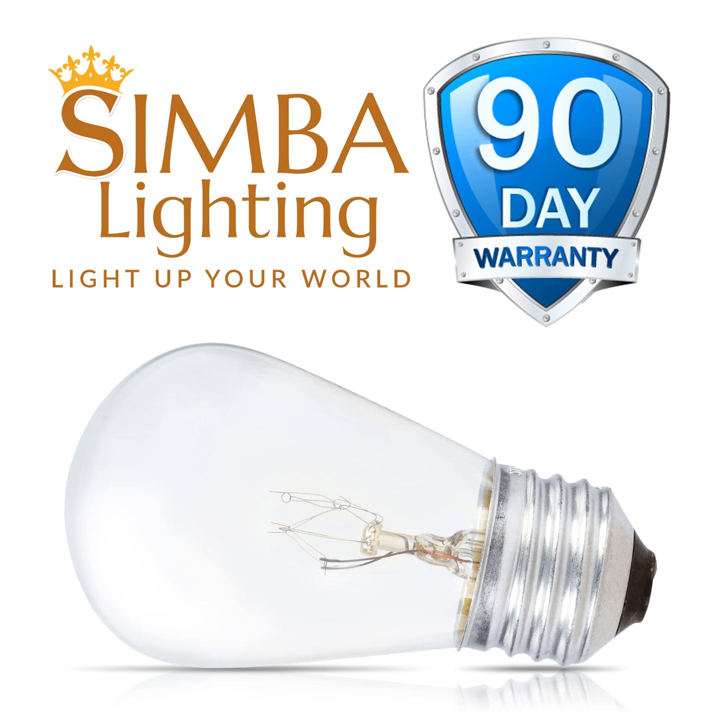 Simba Lighting String Light Outdoor S14 Replacement Bulb 11W E26 Medium Screw Base for Decorating Patio, Café, Pergola, Porch, Clear Glass, 11 Watt 110V 120V, 2700K Warm White, Dimmable, 20 Pack