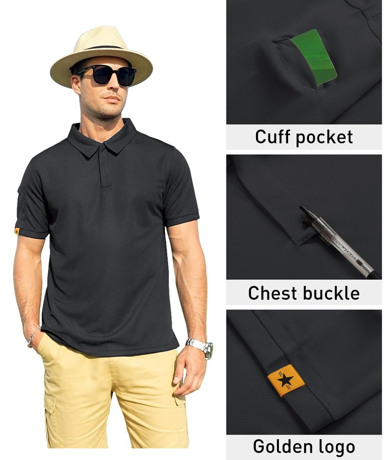 ZITY Mens Polo Shirt Short Sleeve Sports Tactical T-Shirt Athletic Golf Polos Daily Casual Stylish Collared Shirts for Men Dark Grey XX-Large
