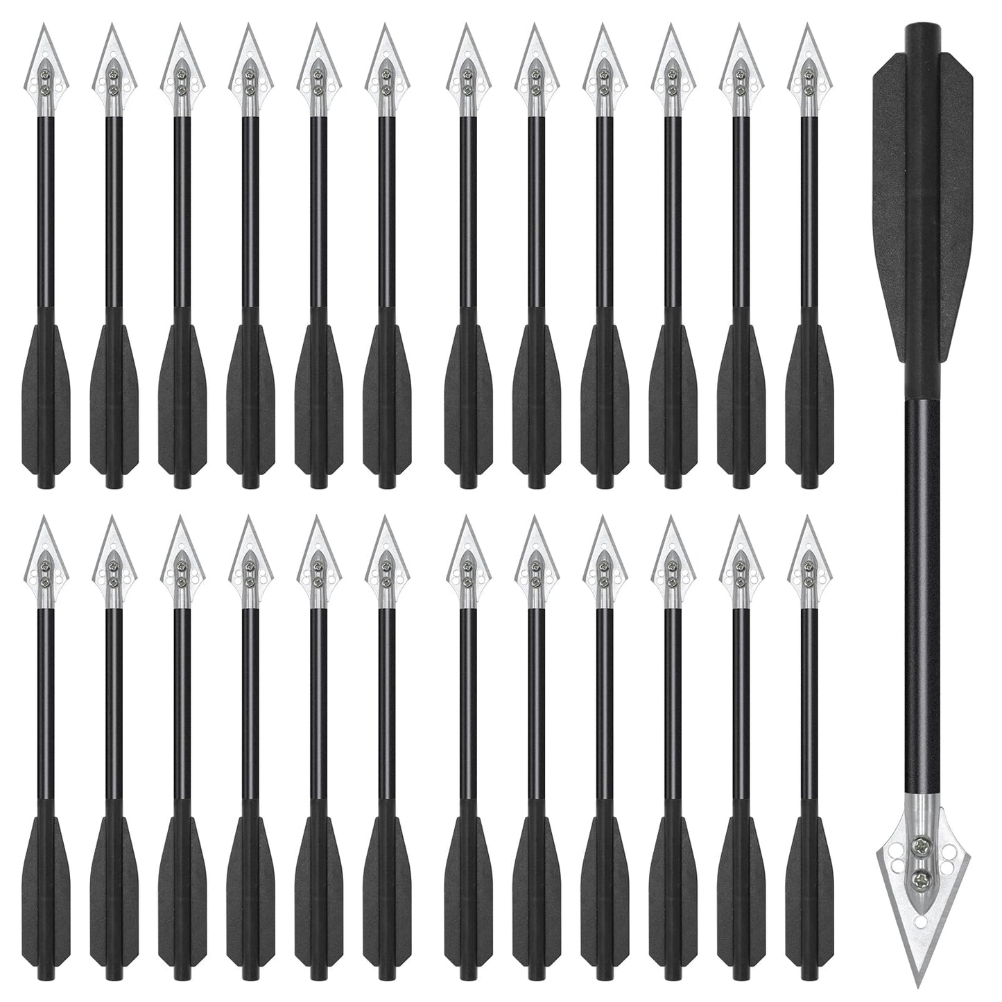 RUOERSISI 6.3" Mini Crossbow Bolts with Sharp Steel Broadhead Tips Aluminum Mini Crossbow Pistol Arrows Pistol Crossbow Arrows for 50-80lbs Mini Crossbow Hunting Target Practice (Black,24pcs)