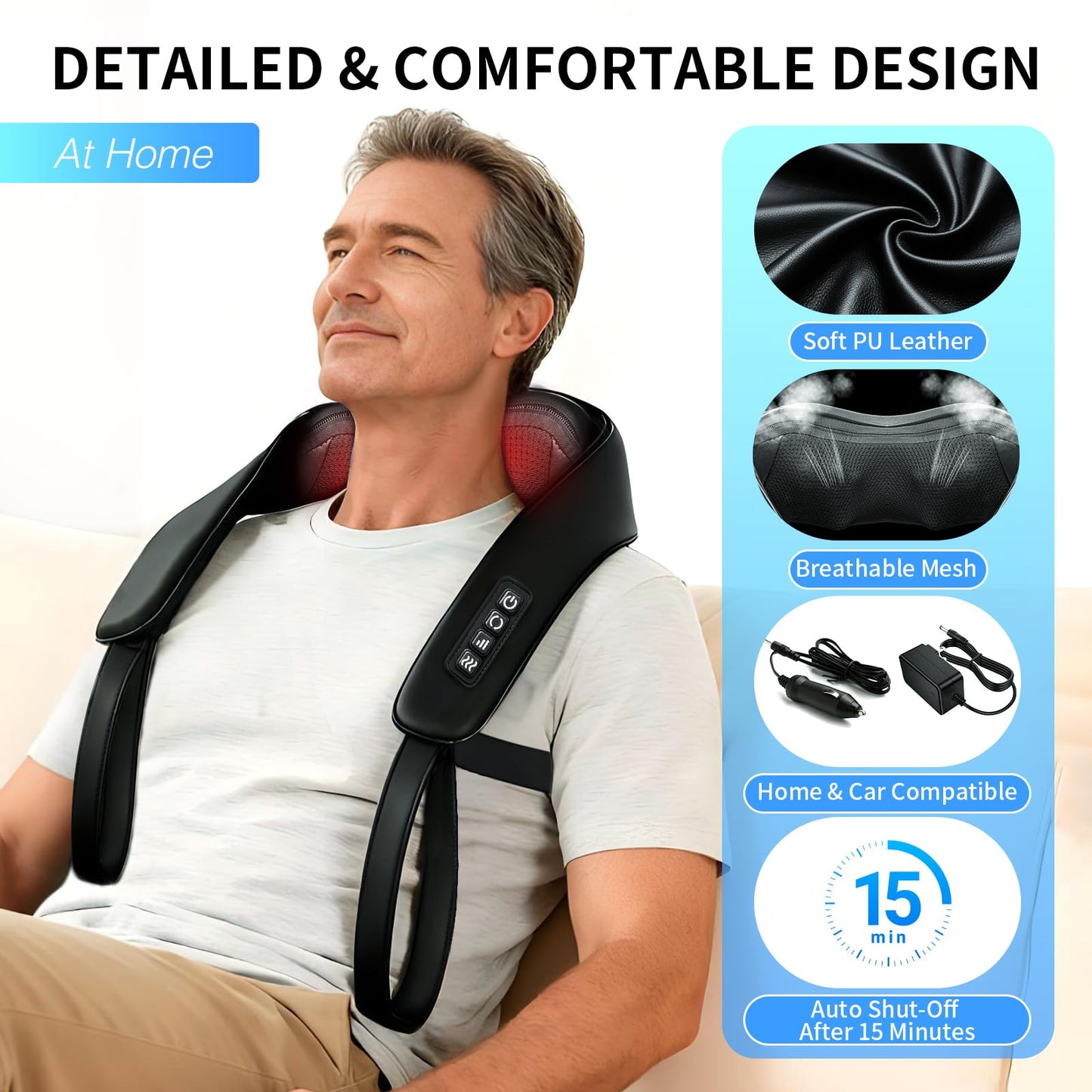 TISSCARE Shiatsu Neck Massager for Pain Relief Deep Tissue, Back Massager with Heat, 3D Kneading Electric Massager for Shoulder, Leg, Plug-in for Home, Office, Car, Ideal Gift for Women Men Mom Dad