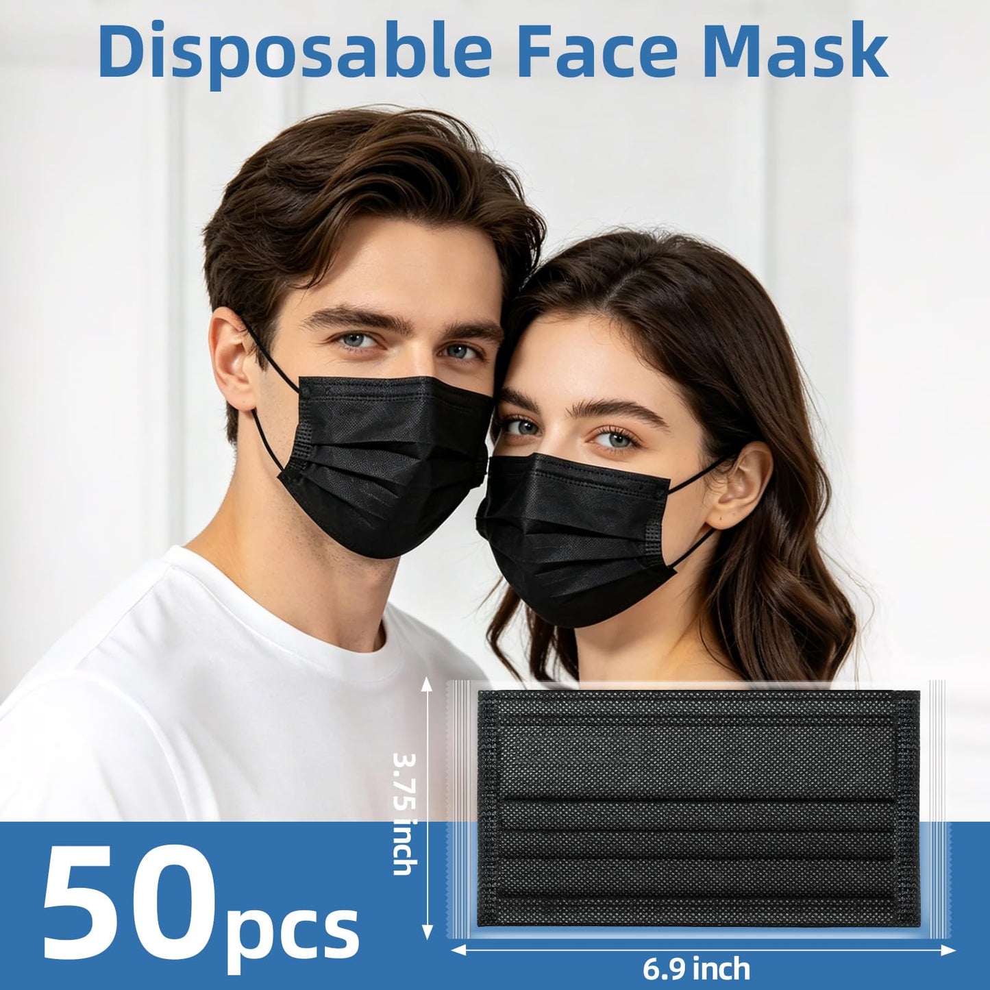 CHAOYA Surgical Masks,Black Face Masks Disposable,Individually Wrapped,50 Pack,Comfy,Breathable