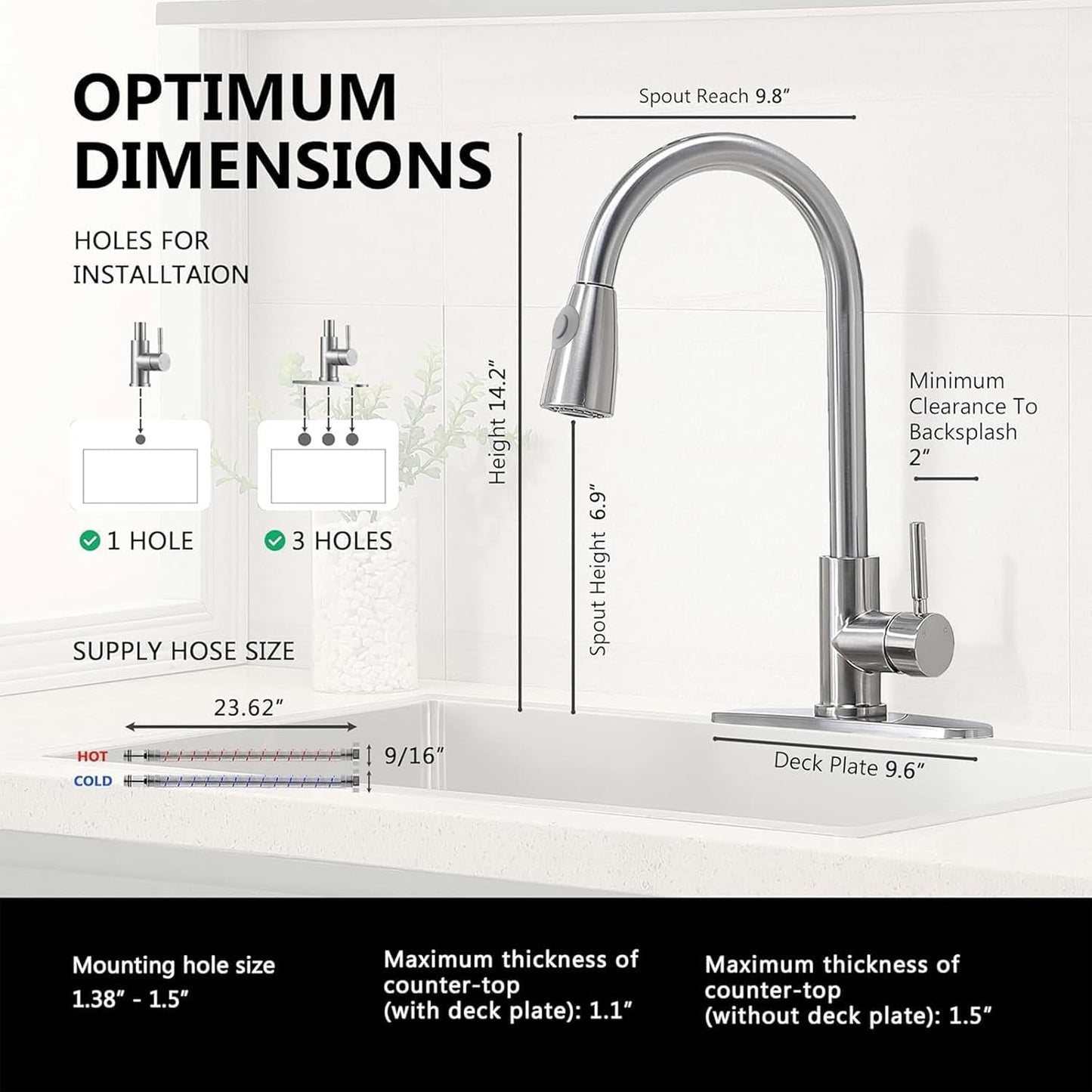 Comllen Kitchen Faucet with Pull Down Sprayer, Modern Brushed Nickel Faucets for Kitchen Sink, Stainless Steel Single Handle Pull Out Kitchen Sink Faucet with Deck Plate
