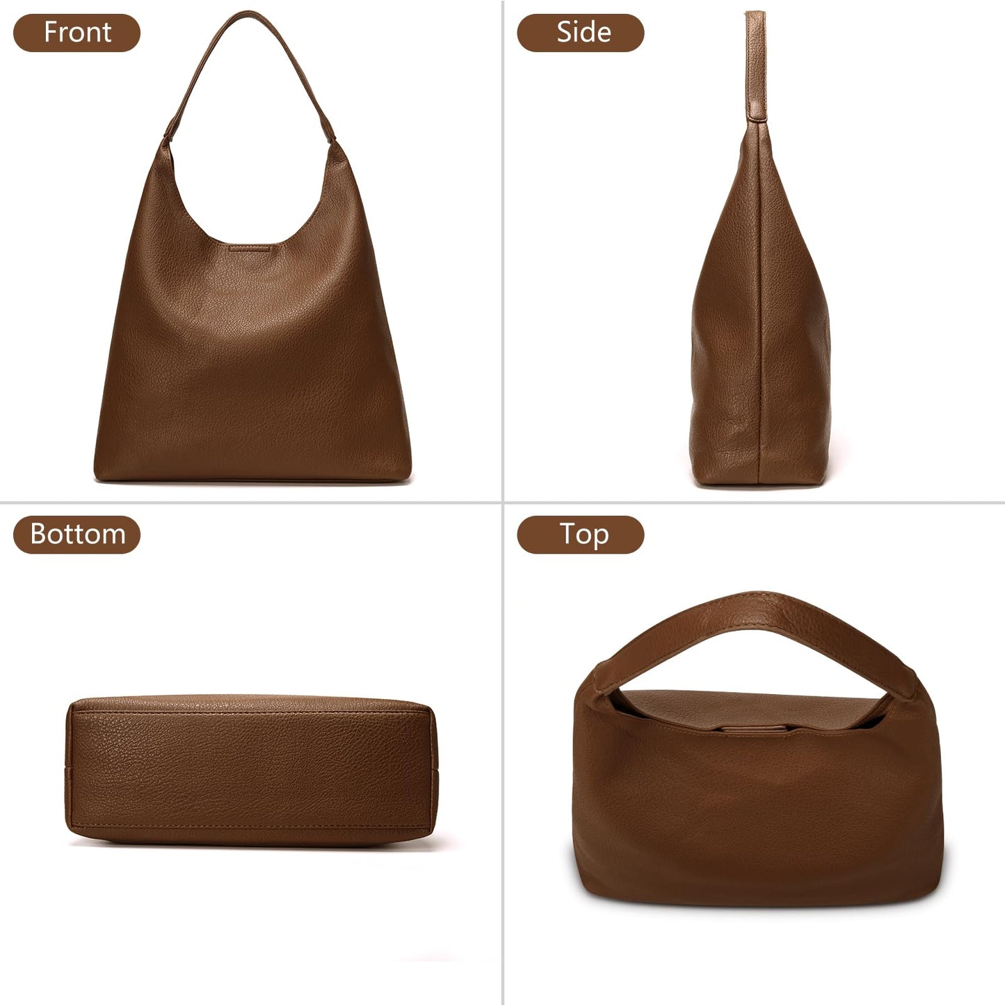 Pelimoo Hobo Bags for Women, Soft Vegan Leather Shoulder Handbags, Slouchy Tote Purses for Work, Travel, School (Coffee)