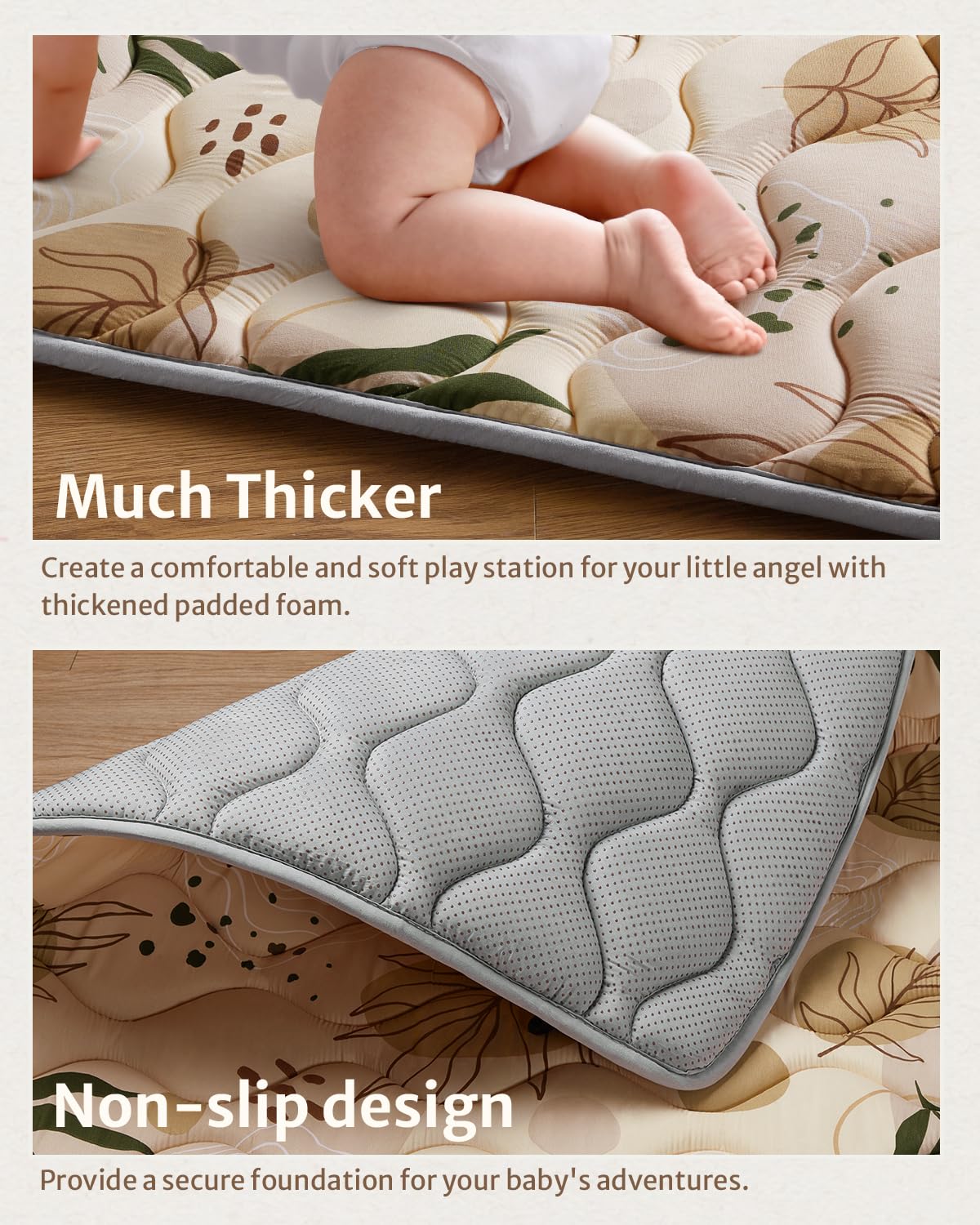 Blissful Diary Baby Play Mats for Floor, 71x59 Inch Extra Thicker & Large Soft Cushioning Foam Playmats for Babies and Toddlers, Foldable Washable Baby Crawling Mat for Playpen, Earth Tones Design