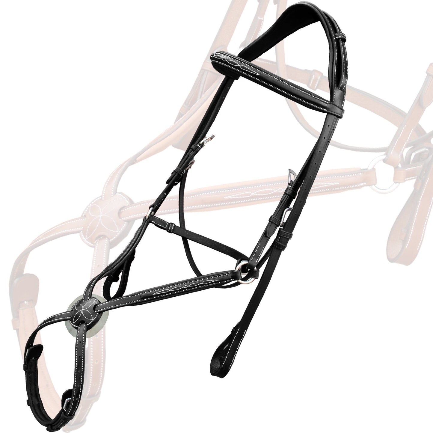 ExionPro Exion Anatomic Shape Crown Piece Fancy Stitched Square Raised Figure 8 Noseband Jumping Bridle with Rubber Reins | English Figure 8 Bridle