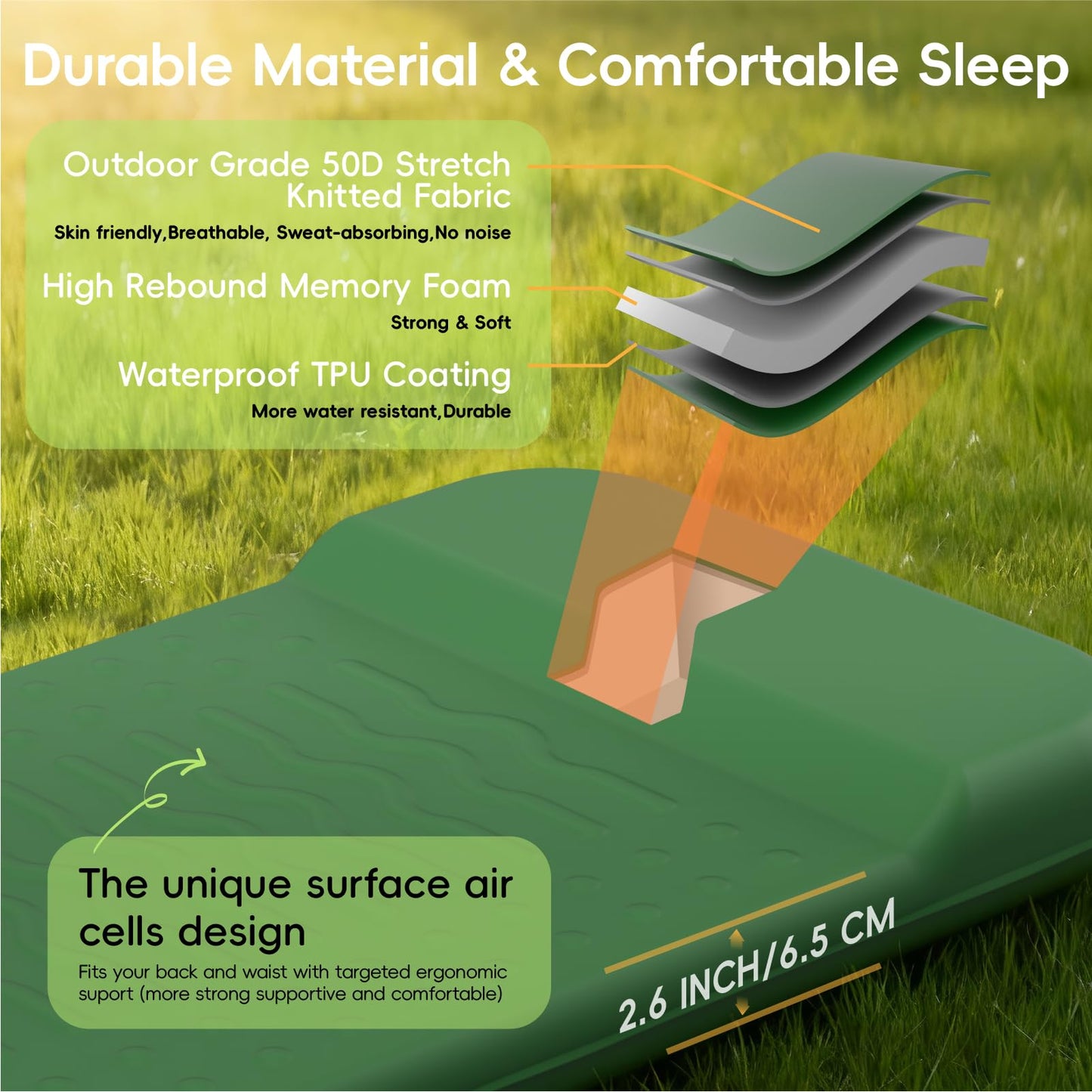 HiiPeak Memory Sleeping Pad, Compact Ultra-Thick Foam Sleeping Mats with Pillow for Camping, Easy Inflate&Deflate,9.5 R-Value Insulated Camping Mattress Pad for Car Travel Tent