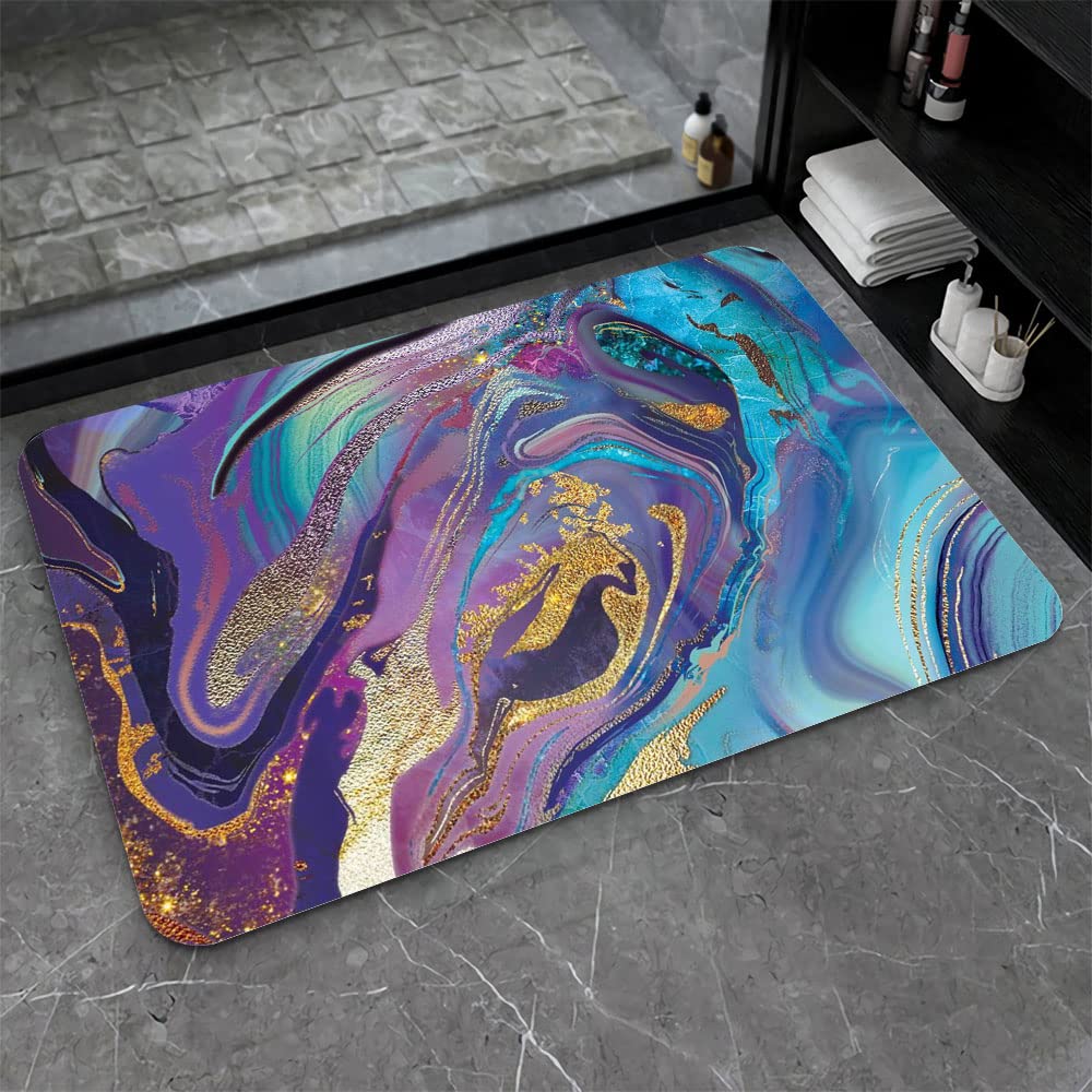 ZHUZHISHAN Diatomaceous Earth Bath Mat,Purple Gold Marble Non-Slip Volume Super Absorbent Fast Drying for Bathroom Kitchen Door mat,Eco-Friendly Easy to Clean 16×24Inch (40 * 60cm)
