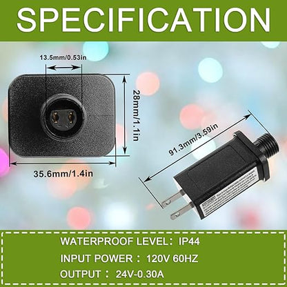 24V 7.2W LED Transformer Replacement Class 2 Power Supply for Christmas String Light Inflatable Decorations LED Controller IP44 Waterproof Low Voltage