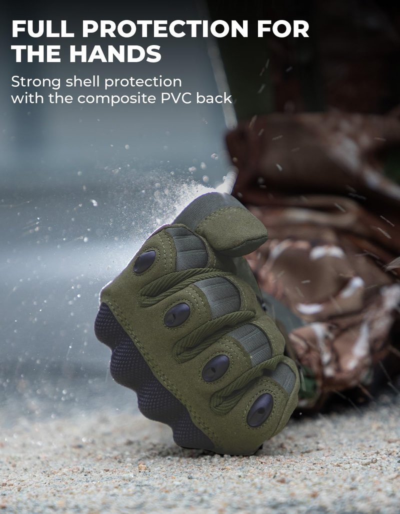 KEMIMOTO Tactical Gloves for Men, Touchscreen Motorcycle Gloves with Hard Shell & Palm Padding for Sports Motorcycle Cycling Tactical Airsoft Paintball Hunting Hiking Camping Climbing (Green,XX-Large)