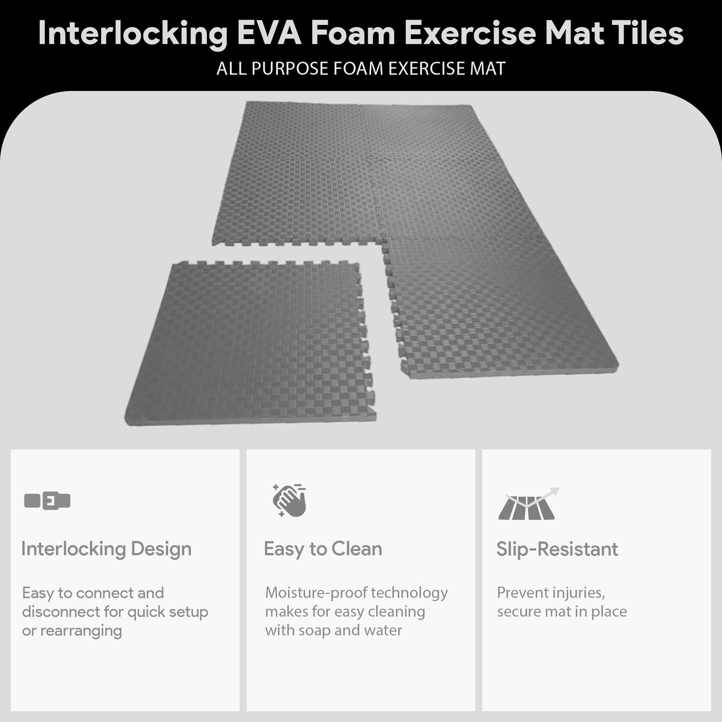 BalanceFrom Puzzle Exercise Mat 1/2" Thick, EVA Interlocking Foam Floor Tiles for Home Gym, Mat for Home Workout Equipment, Floor Padding for Kids, Gray, 24 in x 24 in x 1/2 in, 48 Sq Ft - 12 Tiles