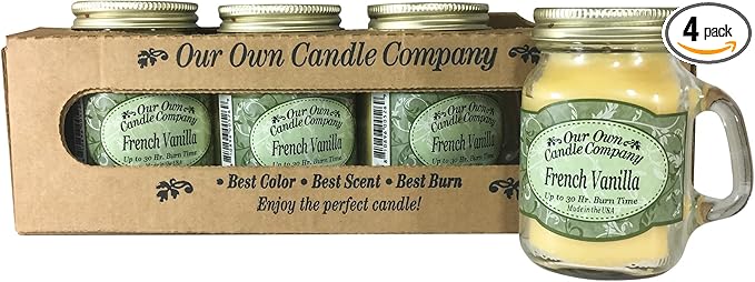 Our Own Candle Company Scented Mini Mason Jar Candle, 3.5 Ounce (French Vanilla, 3.5 oz (4 Pack))