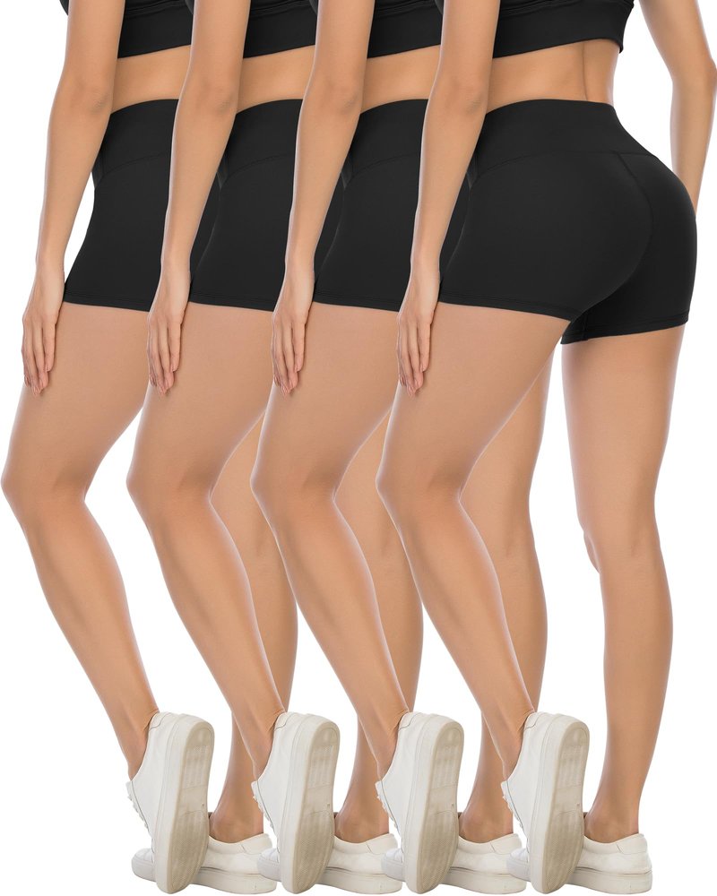 CHRLEISURE High Waisted Spandex Biker Shorts, Workout Booty Soft Yoga Shorts for Women (3" 4Black, L)