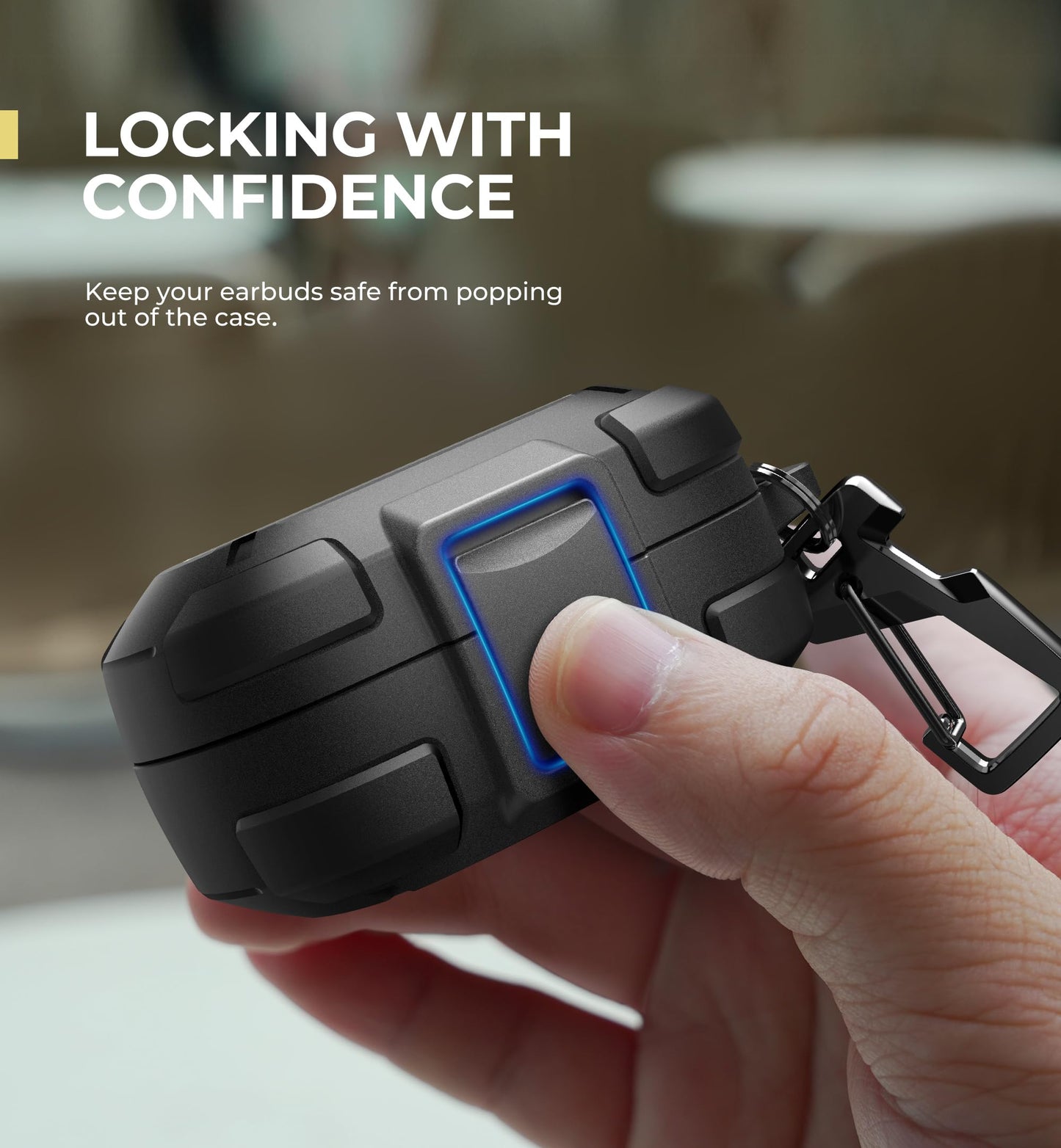 Dexnor for Bose QuietComfort Earbuds Protective Case with Drop-Proof Lock, Shockproof Rugged Bumper Cover with Carabiner & Keyring for Bose QuietComfort Earbuds 2024 Black（Charger not Included）