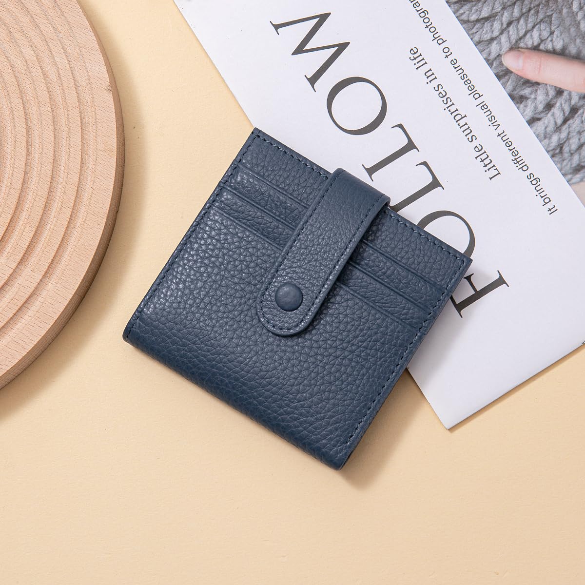 FREYAMIRA Small Wallet For Women Slim Leather Bifold Wallets RFID Credit Card Holder With Zipper Coin Pouch ID Window,Navy Blue