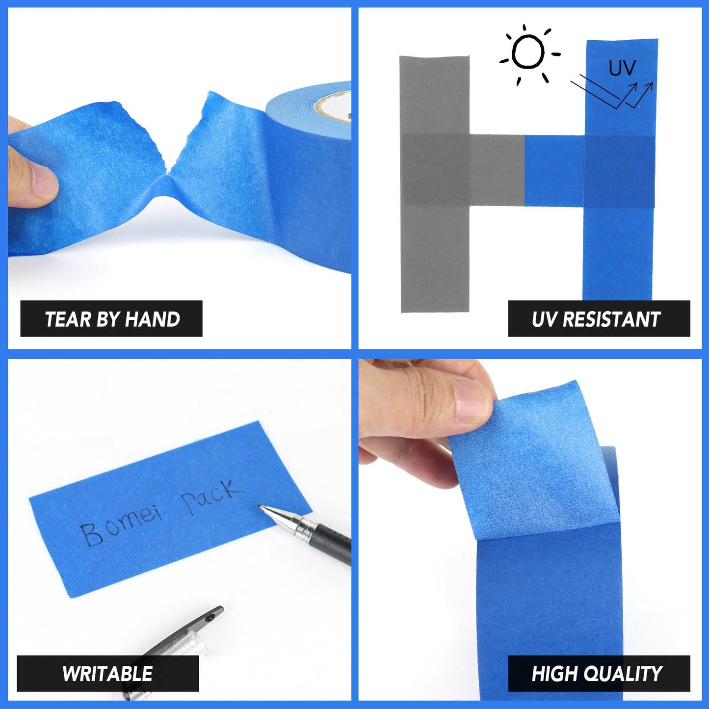 BOMEI PACK 10 Rolls Painters Tape 2 inch Wide, Painter's Tape Blue Masking Tape 2 inch x 55 Yards for Walls Painting, Home Improvement and School Projects, Total 550 Yards