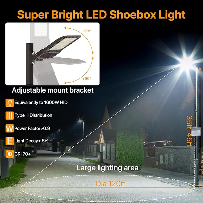 400W LED Parking Lot Light, 60000LM LED Shoebox Light with 5000K Daylight IP65 100-277V, 150LM/W Dusk to Dawn LED Outdoor Light for Stadium, Roadway