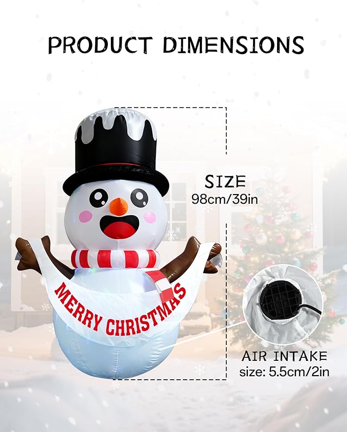Christmas Inflatable Snowman, 5FT Window Decor Outdoor Indoor Blow Up, Build-in LED Xmas Yard Decor for Inflatable Outdoor Decoration(Christmas Inflatable Snowman)